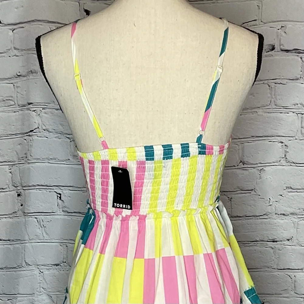 Torrid Mini Cotton Voile Trapeze Cover Up Dress Playful Stripe Dew O L/12 NWT